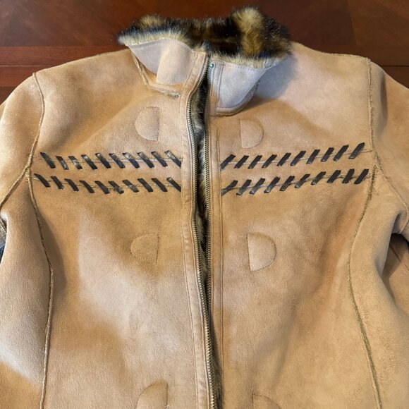 Vintage Reversible Shearling & Faux Fur Toggle Coat Women's Size S 19" ptp - Picture 11 of 14